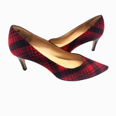 Talbots Red Black Tartan Plaid Wool Heels Size