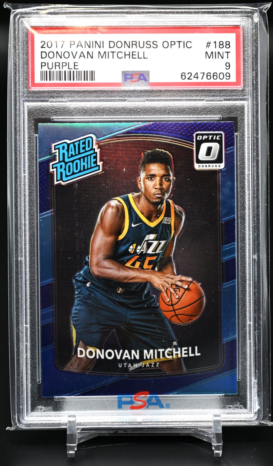 2017 Donruss Optic #188 DONOVAN MITCHELL RC Purple Prizm ROOKIE PSA 9