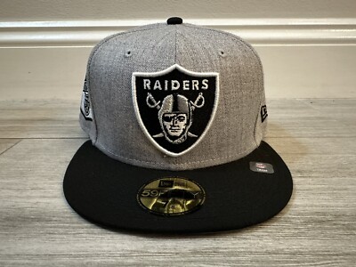 Las Vegas Raiders New Era 59FIFTY Logo Patch Heather Grey Black Fitted Sz 7 3/8