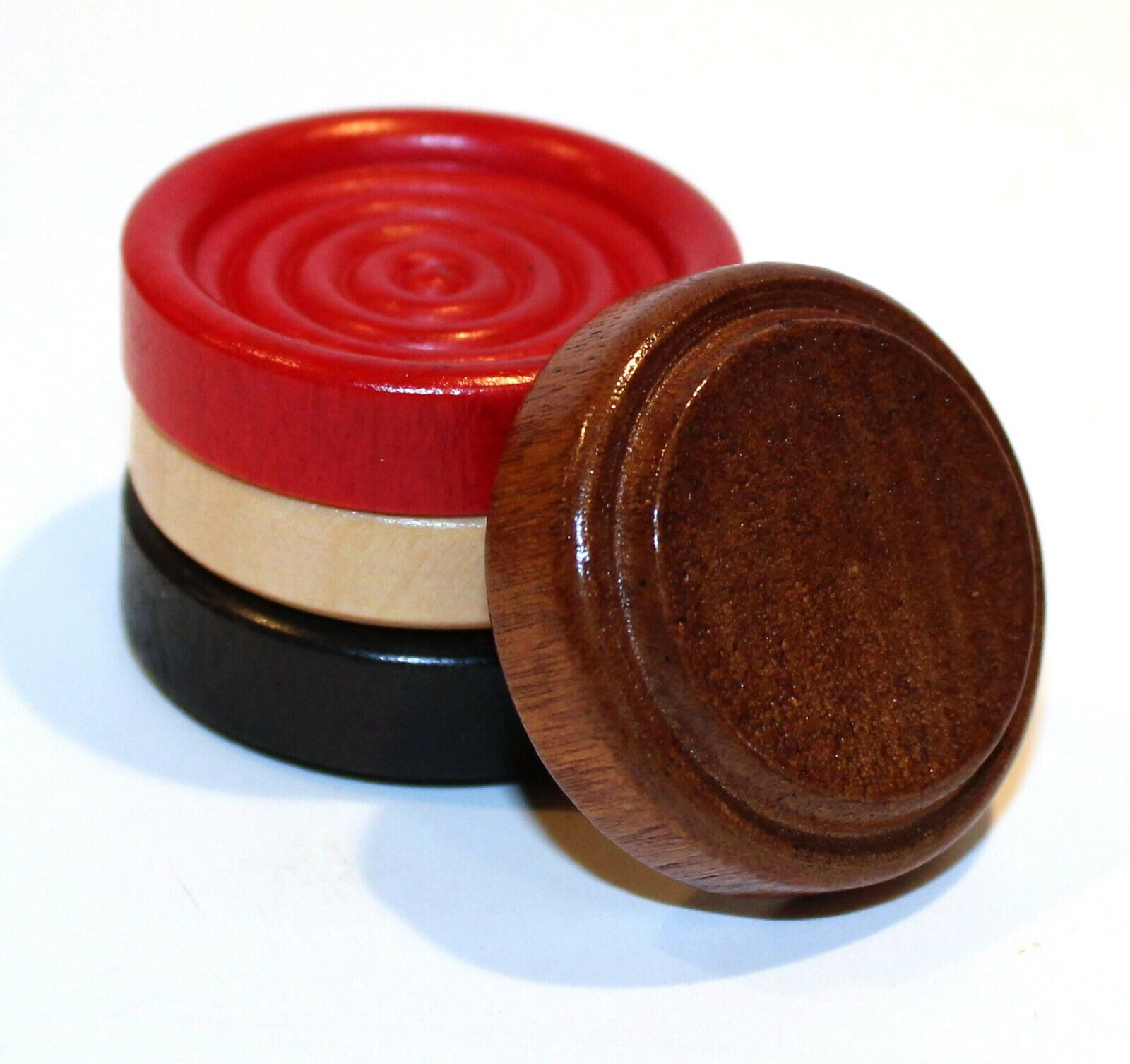 Set of 26 Stacking 1 1/4" Wood Checkers w/ Bag – Made in USA – Black & Walnut