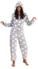 Womens Luxury Heart Print All In One Novelty Fleece Hooded Ladies Pjs 1Onesie