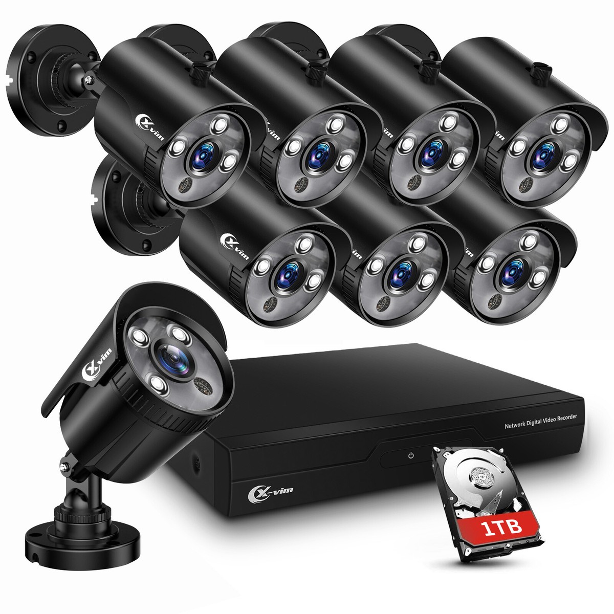 XVIM 8CH DVR 1080P Security Camera System Wired Outdoor CCTV AHD