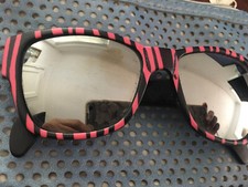 Rare VINTAGE 1970 s I Ski Sunglasses Mirror Lens USA zebra strip majenta black