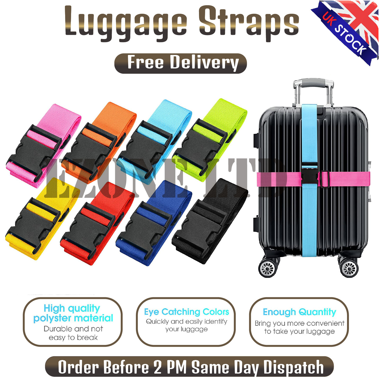 Luggage Straps Safety Suitcase Belt Personalised Custom Printed or