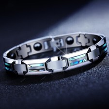 10MM Tungsten Carbide Bracelet 2-Rows Abalone Shell Health Magnetic Link Wrist
