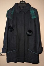 Women's Navy Wool Mix Hooded Coat Tartan Details - ASOS Winter Coat - Brand New