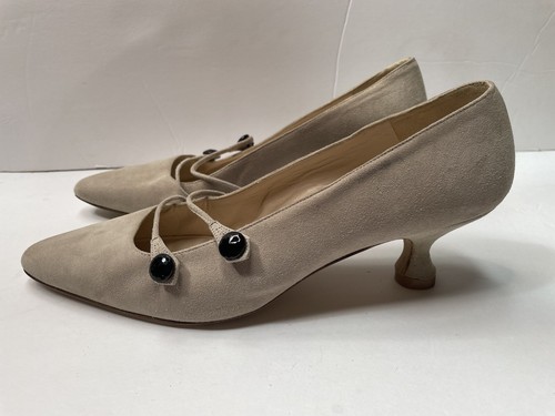 Manolo Blahnik Pelle scamosciata Tacchi Gattino Bottone 39,5 Beige - Foto 2 di 6