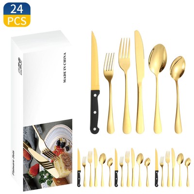 24pcs Silverware Set Stainless Steel Finish Knives Forks Spoons Dishwasher Safe