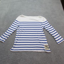 American Living Women's Size M Boat Neck  Blouse White and Blue