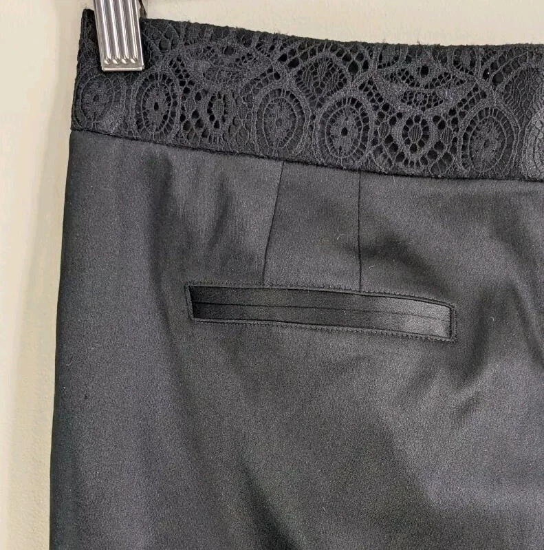 Abito Tory Burch Geoff nero seta raso pantaloni orlo pizzo slim stile smoking taglia 0