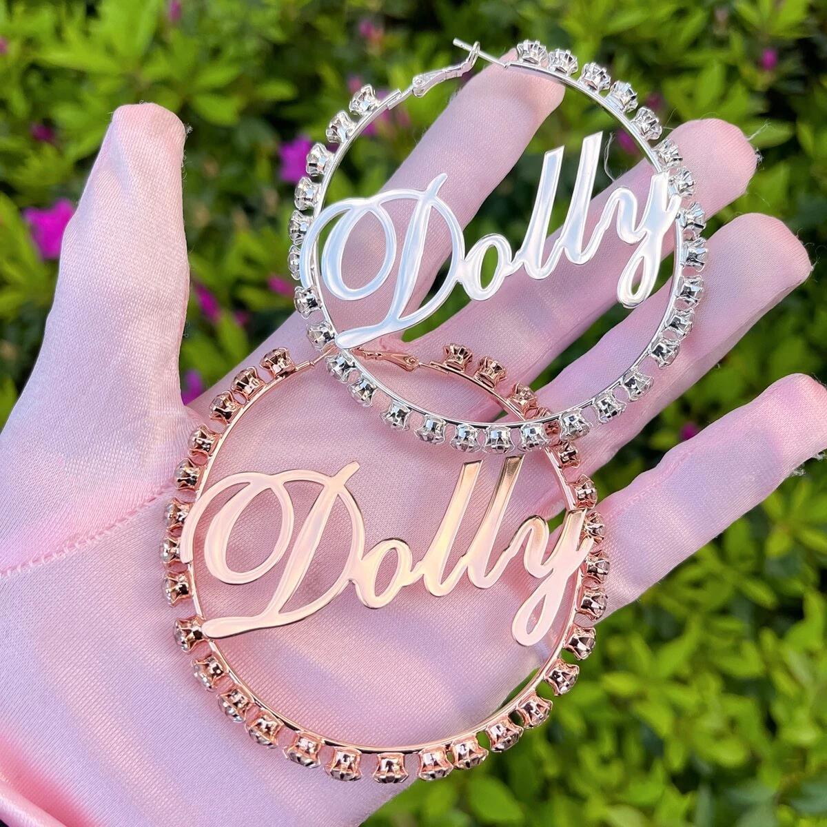 Crystal Name Earrings Nameplate Custom Hoop Earring Personalized