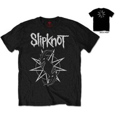 Slipknot Mens T-Shirt Black Goat Star Band Logo Metal Short Sleeve Official-M