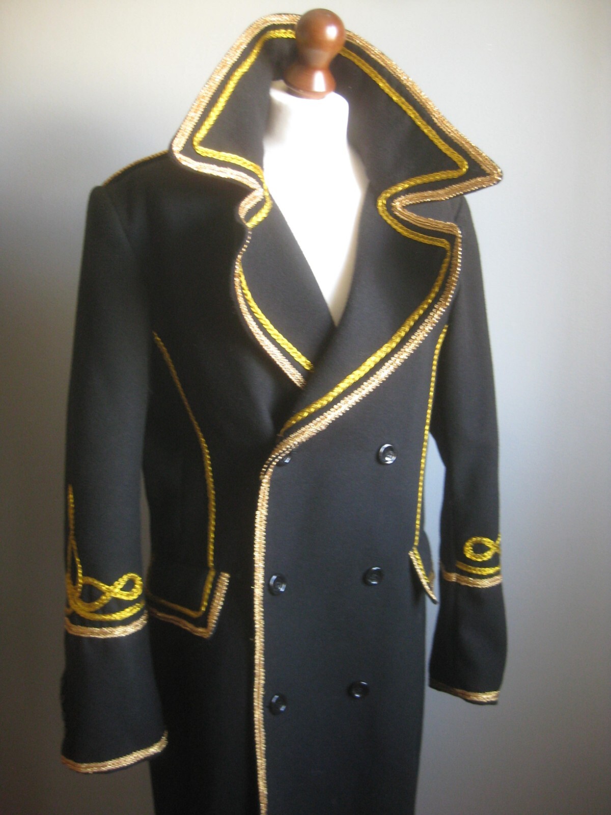 MILITARY JACKET PEA COAT naval 42 40 mens gold braid epaulettes GIANNI