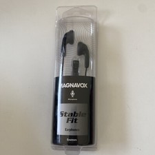 MAGNAVOX Stable Fit Earphones Black Smooth Bass 15mm Driver NEW