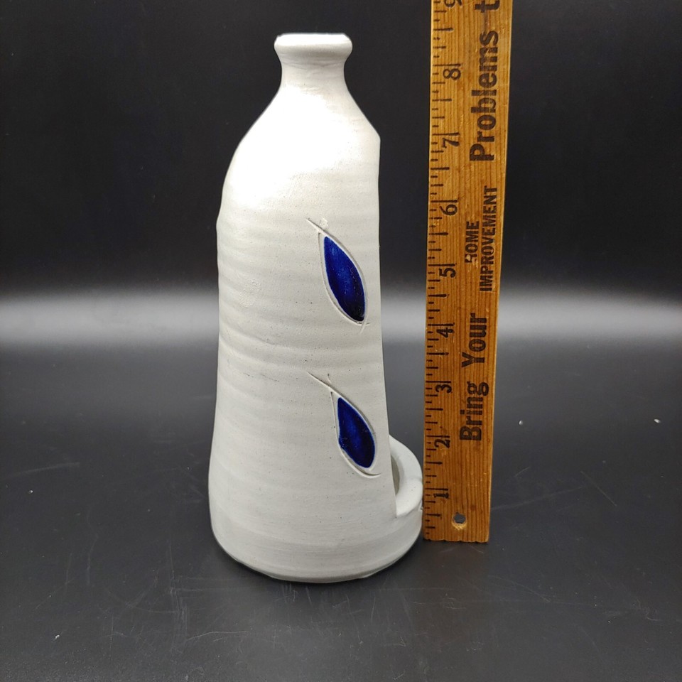 Williamsburg Pottery Candle Stick Holder, 8.5" Tall Cobalt Blue Gray