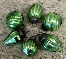 Green Kugel Style Mercury Glass Small Christmas Ornaments Set Of 6