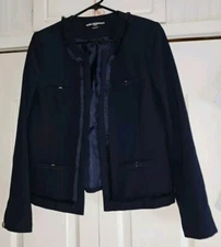 Women's Lined Blazer Suit/Separates Navy Blue Fray Trim karl Lagerfeld Paris 10