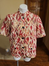 Chico  s Jacket Sz 2 Linen Blend Lightweight Button Front Pockets