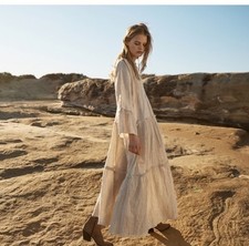 ESTILO EMPORIO Sorrento Dress Maxi Naturale Size Small Linen Tiered