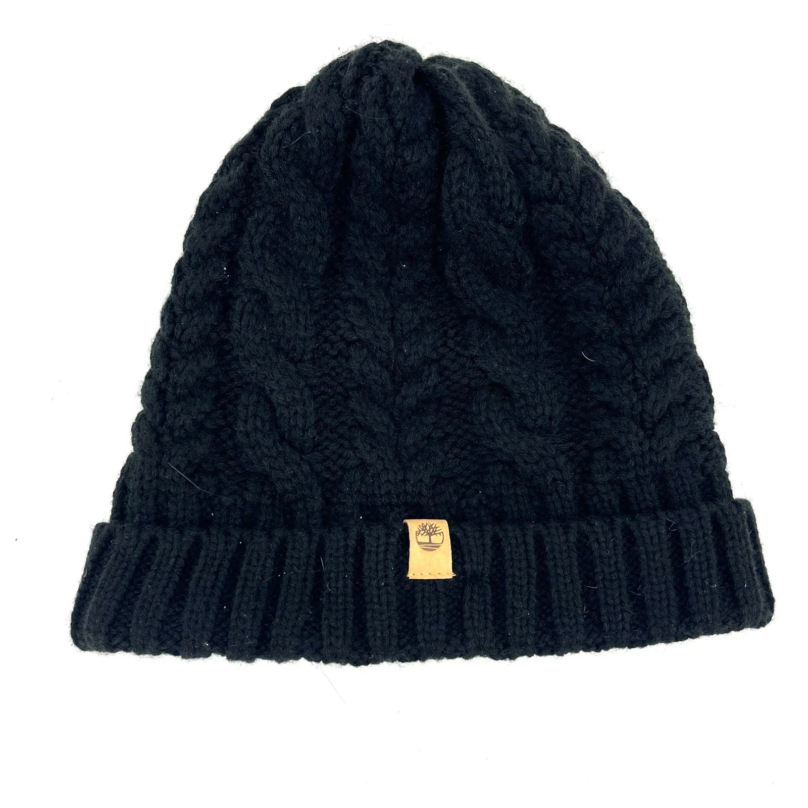 Timberland fleece lined Black Acrylic Cable Knit Beanie Winter Hat (OS)
