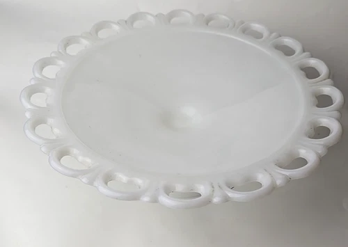 Vintage Anchor Hocking Milk Glass Serving Platter Open Heart Lace Boarder