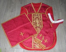 ANTIK MESSGEWAND PARAMENTE PRIESTERGEWAND PIANET ROMAN VESTMENT STOLA KELCHVELUM