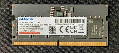 ADATA 8GB DDR5 5600MHz SO-DIMM Laptop RAM 1Rx16 PC5-5600B