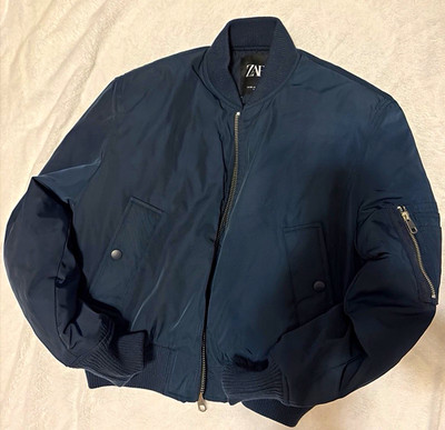 Zara Women s Navy Bomber Jacket XS Regular Nylon Zip Pockets Long Sleeve