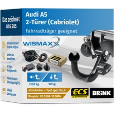 ANHÄNGERKUPPLUNG für Audi A5 Cabrio 09-16 abnehmbar BRINK +7polig E-Satz ECS