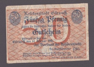 Eisenach Residenzstadt; 50 Pfg. vom 14.2.1918