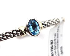 LAGOS Signature Caviar 14K 925 Sterling Blue Topaz Mini Versa Torque Bracelet