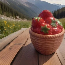 Avon 1985 Strawberry Basket Ceramic Jam Jar/Tricket Dish Terracotta Look