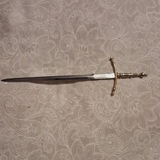 Decorative Reproduction Dagger 8in Silver Metal Blade Gold Handle Double Edge