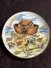 Noah s Ark Decorative Plate Animals Rainbow Colorful Biblical Scene