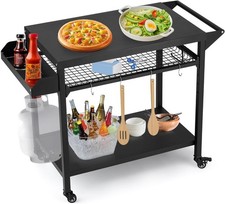 3-Shelf BBQ Grill Cart with Wheel Mesh Rack Outdoor Pizza Oven Food Prep Table