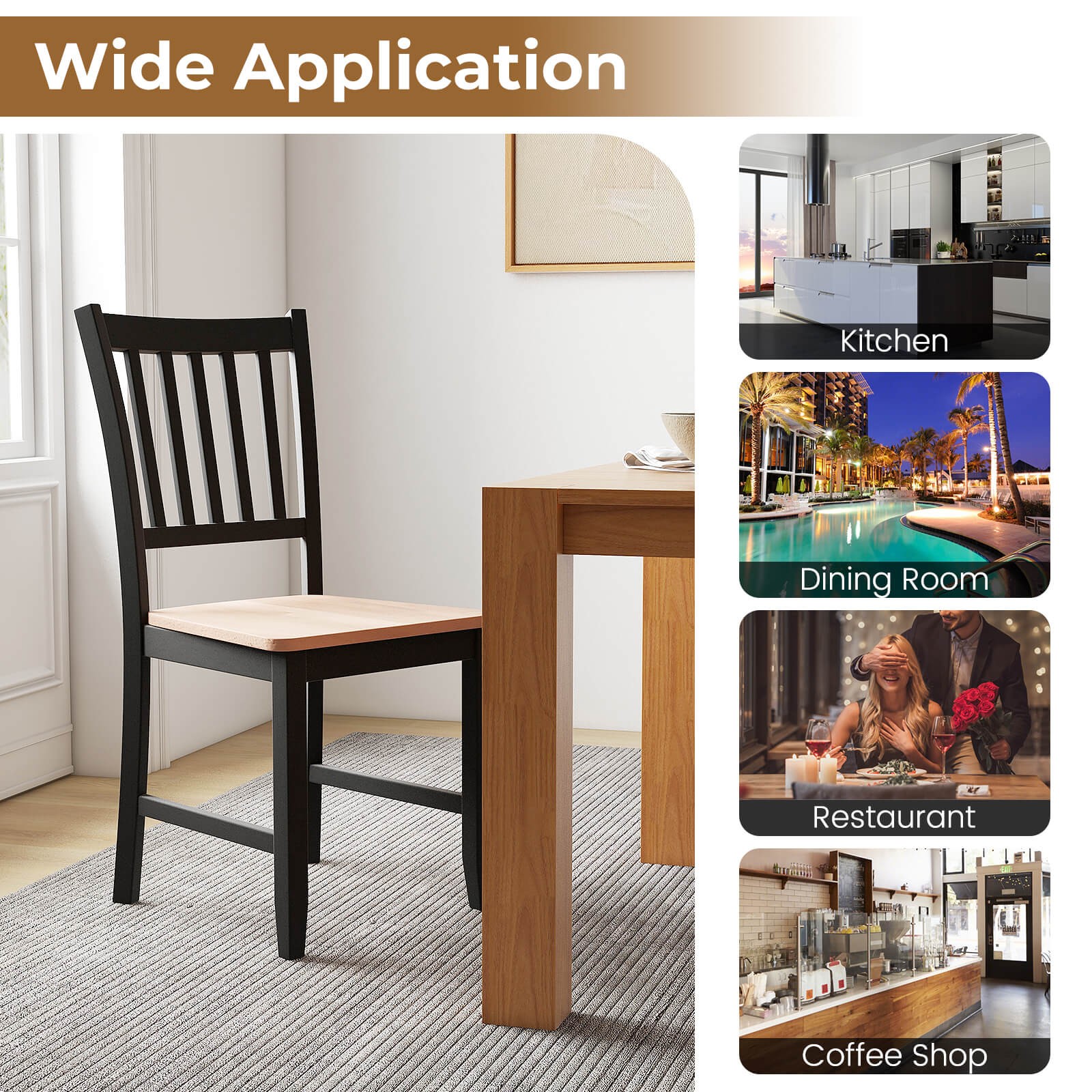 Set of 4 Dining Chairs Kitchen Spindle Back Side Chair w/Solid Wooden Legs Home