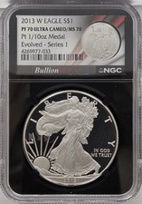 2013 W Evolved Series 1 Ms70 Silver Eagle-1/10 Oz Ms70 Platinum Medal Ngc Pop 11