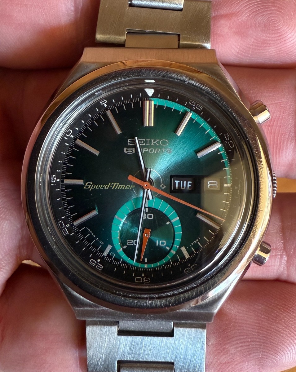 JDM Green Dial Seiko Sports 5 Speed-Timer 41mm Stainless Men's