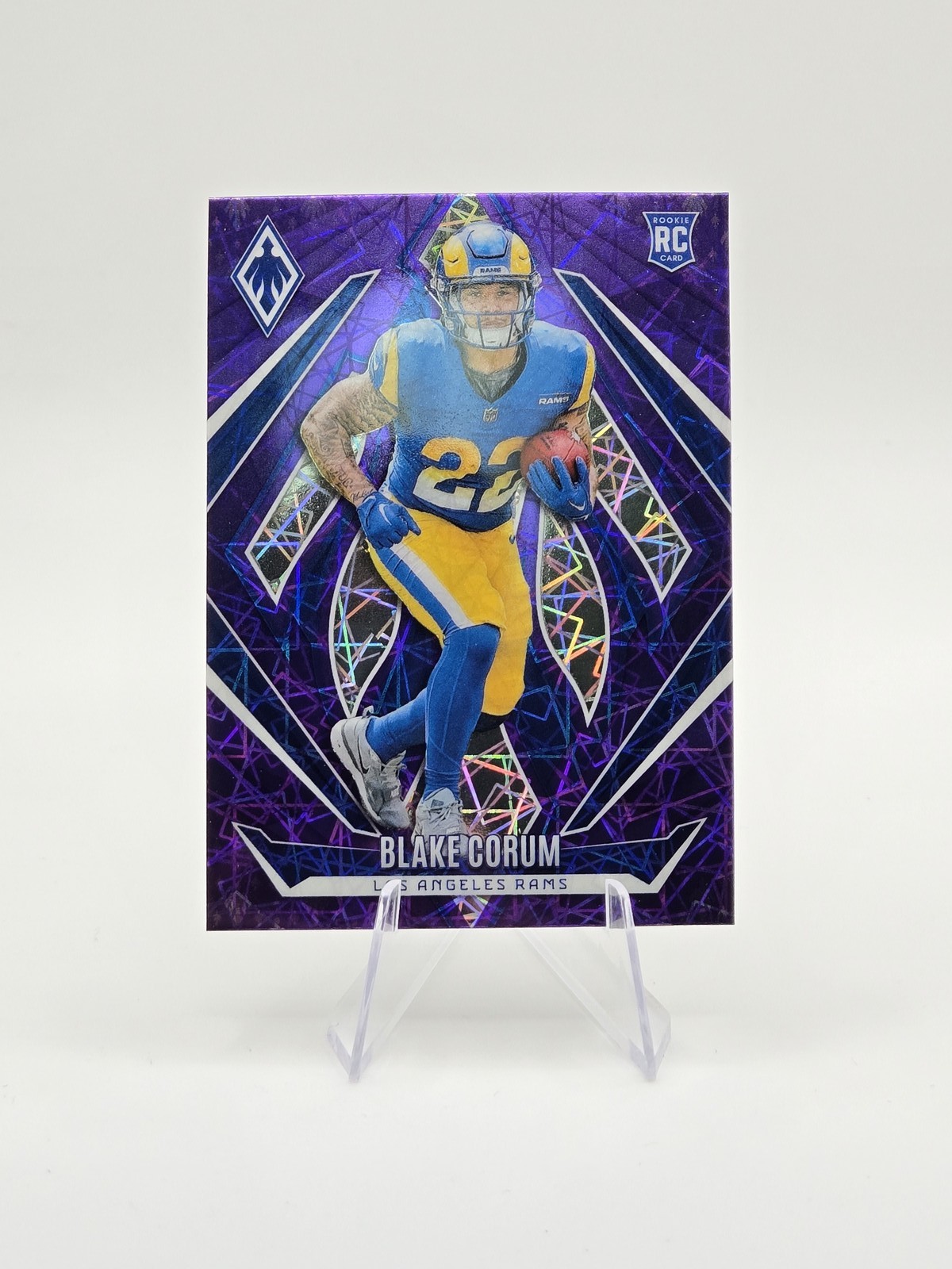Blake Corum 2024 Panini Phoenix RC Purple Lazer SP #158