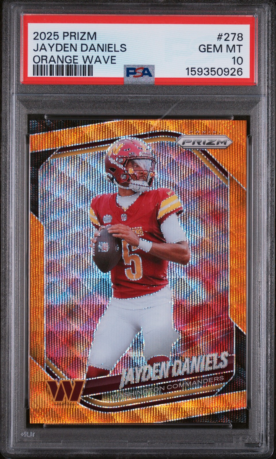 2025 Panini Prizm #278 Jayden Daniels Orange Wave PSA 10 #/65 Commanders