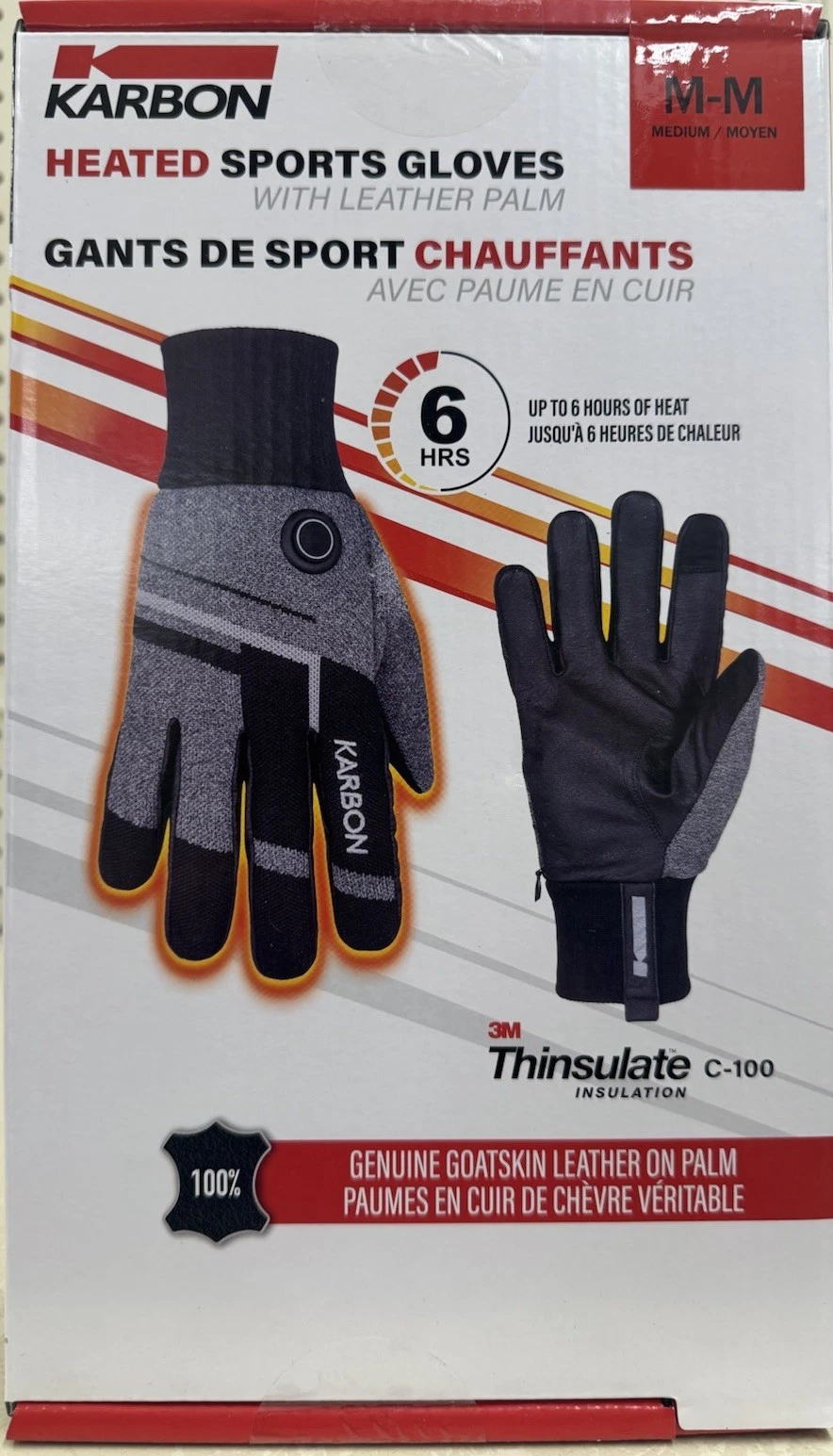 KARBON Heated Sports Gloves Small 3M Thinsulate Leather Palm M-M. A7