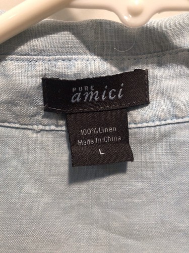 Pure Amichi Womens Large Baby Blue 100% Linen Button Up Shirt Pockets L/S - Picture 3 of 4