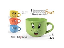 Gicos - Tazza per Colazione in Ceramica con Faccia, Colori Assortiti, 470ml 