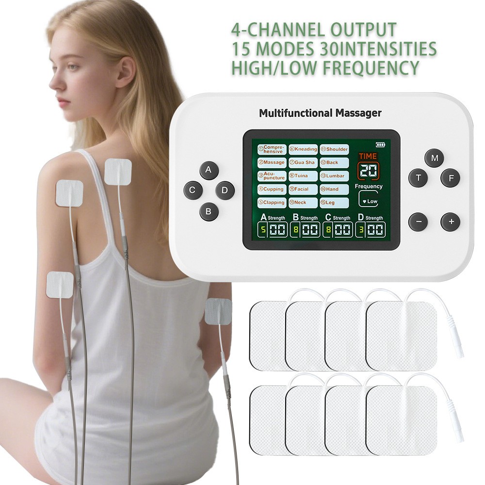 4 Channel TENS EMS Device 15 Modes Muscle Stimulator for Pain Relief Therapy