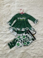 Girls Green Shamrock Ruffle Top Pants Set St. Patrick's Day Outfit 2 Piece