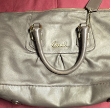 Coach Gray Satchel Top Handle Bag Double Handles Zip Gold Hardware Strap Charm