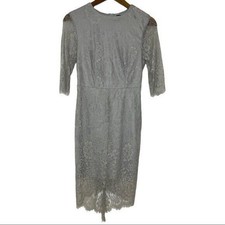 LuLu’s Gray Lace Midi Dress Sheer 3/4 Sleeves Size M Women's