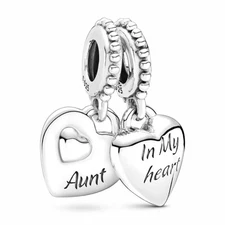Aunt & Niece Split Heart Dangle Charms 925 Sterling Silver Pendants for Bracelet