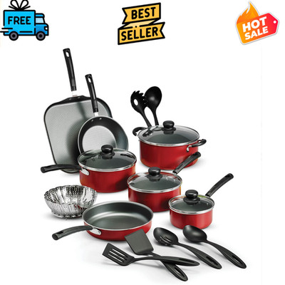 Tramontina Primaware Cookware Set 18Pc Nonstick Pots Pans Red Kitchen