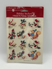 Vintage American Greetings Holiday Stickers Raccoon Bunny Squirrel 4 Sheets